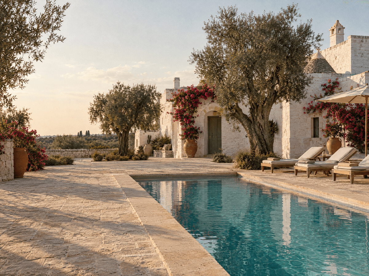 Corte di masseria con piscina tra gli ulivi